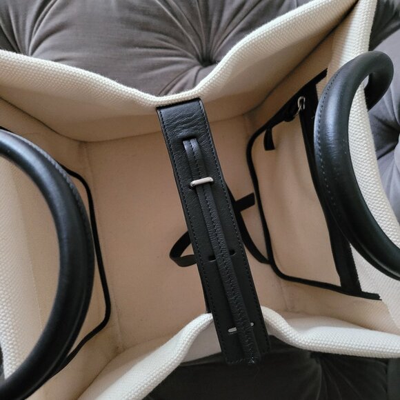 CELINE White Canvas And Black Leather trim Phantom Medium Tote Bag. - Picture 5 of 16